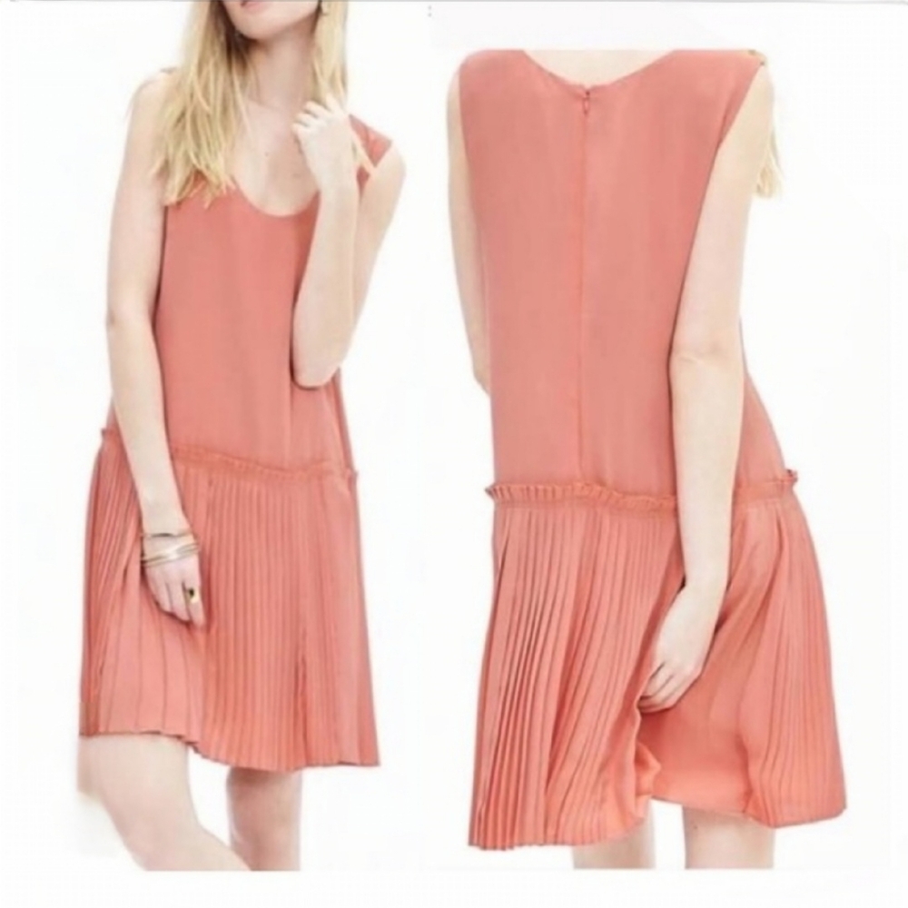 Banana Republic Coral Pleated Midi Dress